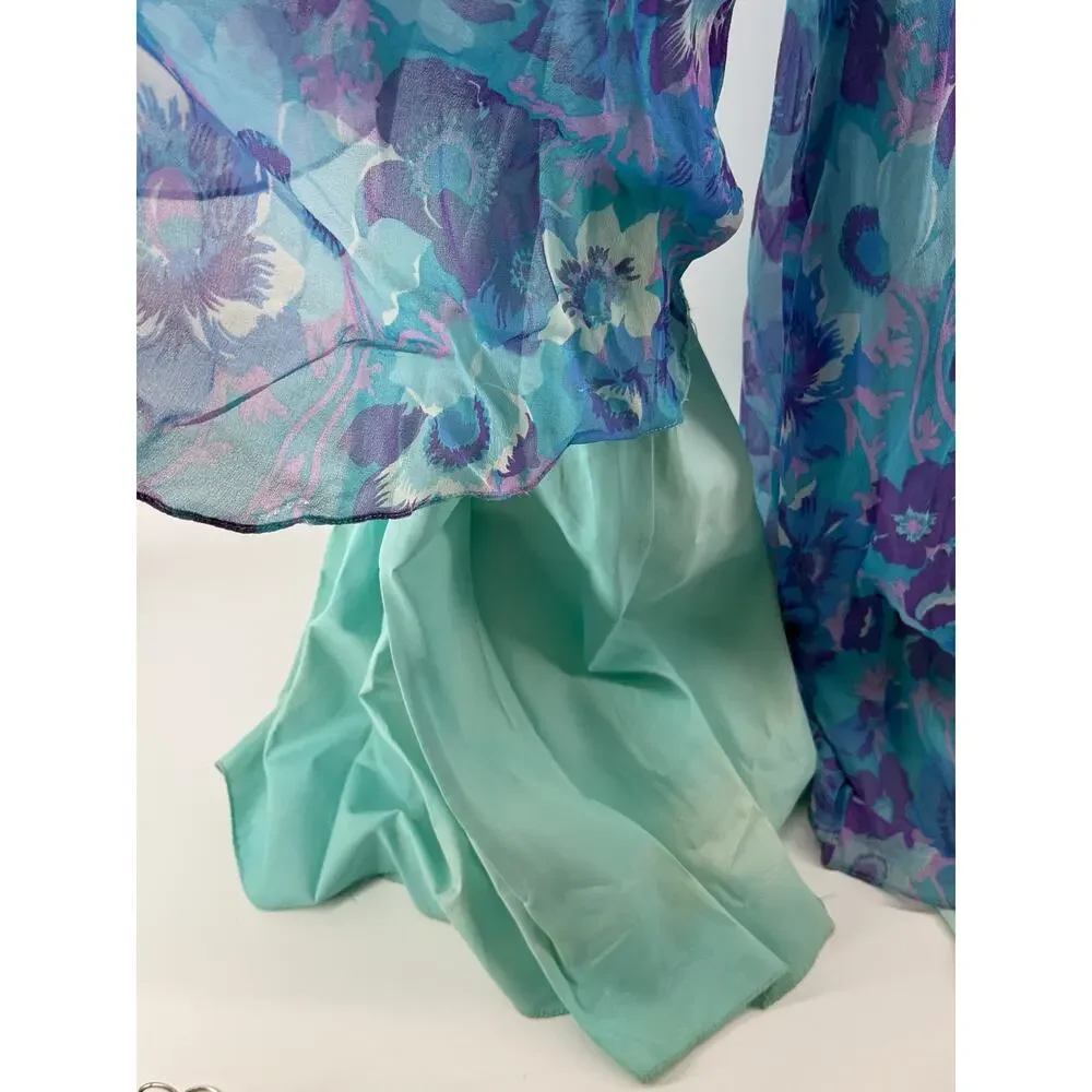 Vintage 70s Chiffon Wide Leg Jumpsuit Ruffle Neck Empire Waist Size 7 READ - Picture 10 of 16